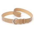 Cinturón minimalista de cuero caqui para mujer con hebilla circular de metal plateado - Caqui