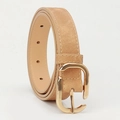 Ceinture femme en similicuir marron clair style denim avec boucle dorée en forme de D - Khaki