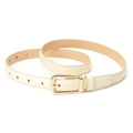 Ceinture fine en cuir beige crème pour femme avec boucle rectangulaire dorée élégante - Beige
