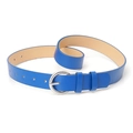 Chic blue leather belt with silver round pin buckle for women casual jeans styling - Blue