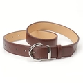 Classic dark brown faux leather waist belt with polished silver horseshoe buckle for women - Coffee