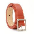 Minimalist bright orange faux leather belt with silver brushed square pin buckle - Camel