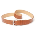 Chic brown leather belt for women with round silver buckle and adjustable holes - Camel