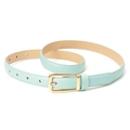 Ceinture fine en cuir vert menthe pour femme avec boucle dorée et coutures blanches - Bleu clair