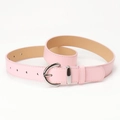 Fashionable light pink leather belt for women with silver horseshoe buckle and fine stitching - Pink