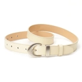 Fashionable cream PU leather belt for women with matte silver pin buckle and stitching - Beige