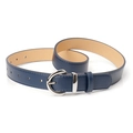 Navy blue faux leather belt for women with silver buckle and adjustable needle holes - Navy Blue