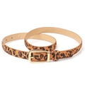 Ceinture fine léopard pour femme avec boucle en alliage doré brillant sur simili cuir - Léopard Camel