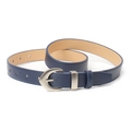 Women's dark blue PU leather belt with silver pin buckle and textured finish - Navy Blue
