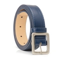 Minimalistischer dunkelblauer Ledergürtel für Damen mit matter silberner Quadratschnalle - Marineblau
