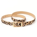 Ceinture fine léopard pour femmes avec boucle dorée carrée pour jeans - Léopard Beige