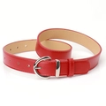 Women's minimalist red leather belt with silver metal buckle and lychee texture - Red
