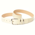 Cinturón fino para mujer en cuero sintético de leopardo crema con hebilla plateada - Beige