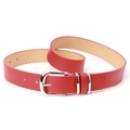 Cinturón rojo brillante de cuero PU para mujer con hebilla de pasador plateada pulida y trabillas - Rojo