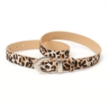 Women's leopard print PU leather belt with a silver horseshoe buckle and matte texture - Leopard Beige