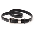Ceinture fine en simili cuir noir pour femme avec boucle argentée et trois passants métal - Noir