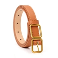 Brauner Ledergürtel mit Vintage-Messing-Doppel-Vierkantschnalle und feiner Naht - Camel