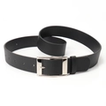 Classic black PU leather belt with a polished silver square metal pin buckle for jeans - Black