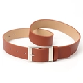 Classic brown PU leather belt for jeans featuring a square silver metal pin buckle - Camel