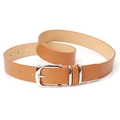 Klassischer karamellbrauner PU-Ledergürtel für Damen mit polierter silberner Metallschnalle - Camel