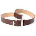 Classic dark brown PU belt with square silver metal buckle and adjustable pin holes - Coffee