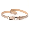 Ceinture fine en similicuir champagne doré pour femme avec boucle ardillon argentée - Or d'Étain