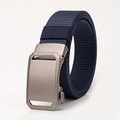 Cintura in nylon blu scuro con fibbia automatica in metallo spazzolato grigio scuro - Blu Notte