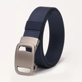 Navy blue nylon tactical belt with matte silver automatic buckle for men and women - Navy Blue
