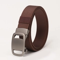 Brown nylon tactical belt with matte silver automatic buckle for men and women - Coffee