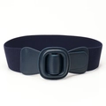 Ceinture large élastique bleu marine pour femme avec boucle rectangulaire gainée - Bleu Marine