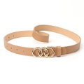 Cintura sottile marrone chiaro da donna con fibbia dorata a tre anelli stile moda - Cachi