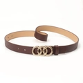 Women's dark brown leather belt featuring a modern triple-ring interlocking gold buckle - Coffee