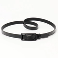 Women's minimalist slim waist belt in glossy black patent leather with rectangle buckle - 103CM / Black