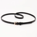Slim minimalist black PU leather belt for women featuring a golden square buckle - Black