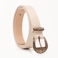 Damen Gürtel in Beige mit eingravierter goldener Vintage Schnalle und feiner Riss-Textur - Beige