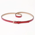 Slim bright red PU waist belt for dresses with minimalist golden metal buckle closure - Red