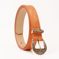 Vintage orangefarbener Ledergürtel mit verzierter Bronzeschnalle und Blumengravur - Orange