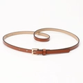 Slim brown faux leather belt for women with polished gold square buckle accessory - Camel