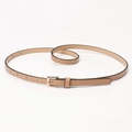 Women's slim camel PU leather belt with gold square buckle for dresses and suits - Khaki