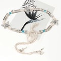 Ceinture tressée bohème blanche avec pendentifs papillons argentés et perles bleues - Beige