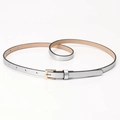 Slim silver PU leather belt for women with a light gold square metal buckle - Silver