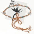 Cadena de cintura bohemia trenzada marrón con mariposas de plata y piedras turquesa - Camel