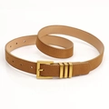 Brown suede leather belt with vintage gold buckle and metal loops for women - Camel