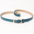 Ceinture fine pour femme bleu sarcelle en PU avec boucle nœud dorée et ardillon ovale chic - Bleu Océan