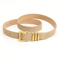 Women's vintage beige suede belt with gold square buckle and three metal loops - Khaki