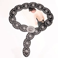 Ceinture Y2K en cuir noir avec boucles ovales argentées et rivets style bohème western - Noir