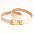 Vintage style cream leather belt for women with matte gold buckle and metal loops - Beige