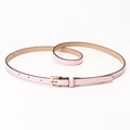 Minimalist light pink PU leather skinny belt with a gold square pin buckle for women - Pink