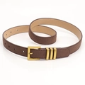 Ceinture femme vintage en daim marron avec boucle carrée dorée et trois anneaux métalliques - Café