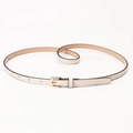 Elegant cream white faux leather skinny belt for women with light gold square metal buckle - Beige